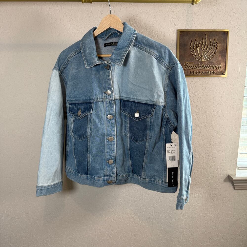 Women's Black Tape Patchwork‎ Denim Blue Jean Button Front Jacket Size 1X NEW119 - Picture 2 of 9